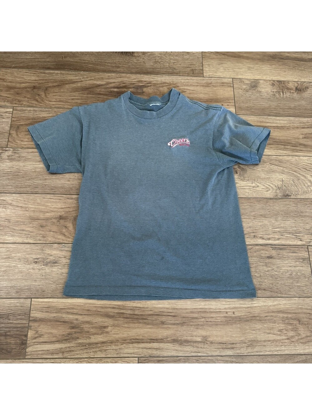 Vtg 90s Cheers Boston Striped T Shirt Embroidered Logo Small